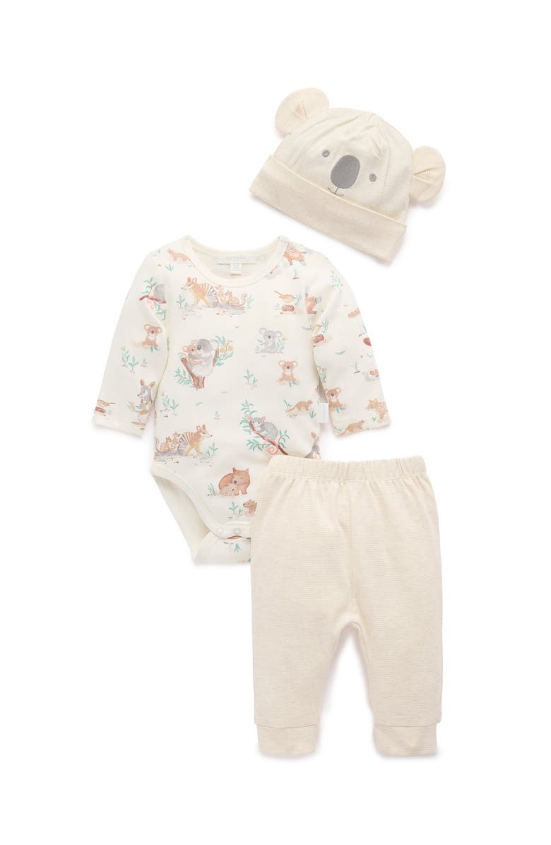 Purebaby 3 Piece Australiana Set with Hat, Main, color, Bush Babies