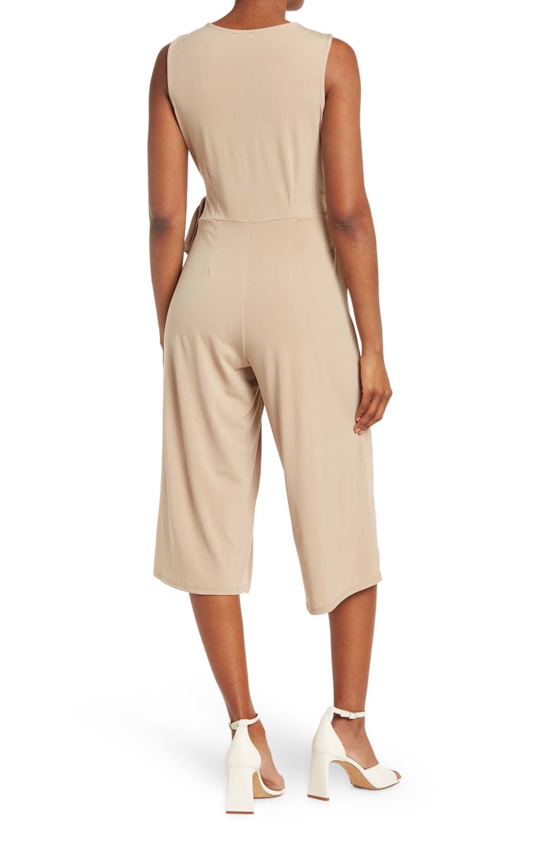 Nina Leonard Surplice Wrap Crop Jumpsuit, Alternate, color, New Camel