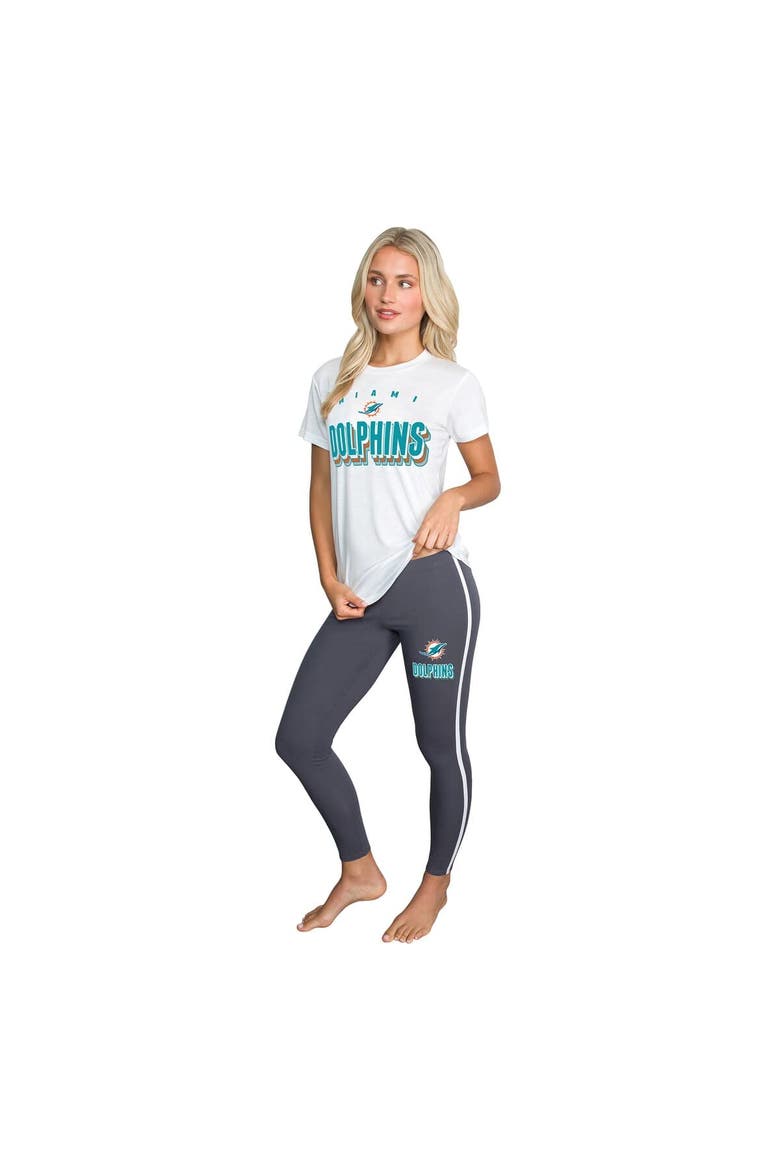 Women's Concepts Sport White/Charcoal Miami Dolphins Sonata Short Sleeve Top & Leggings Set, Main, color, White