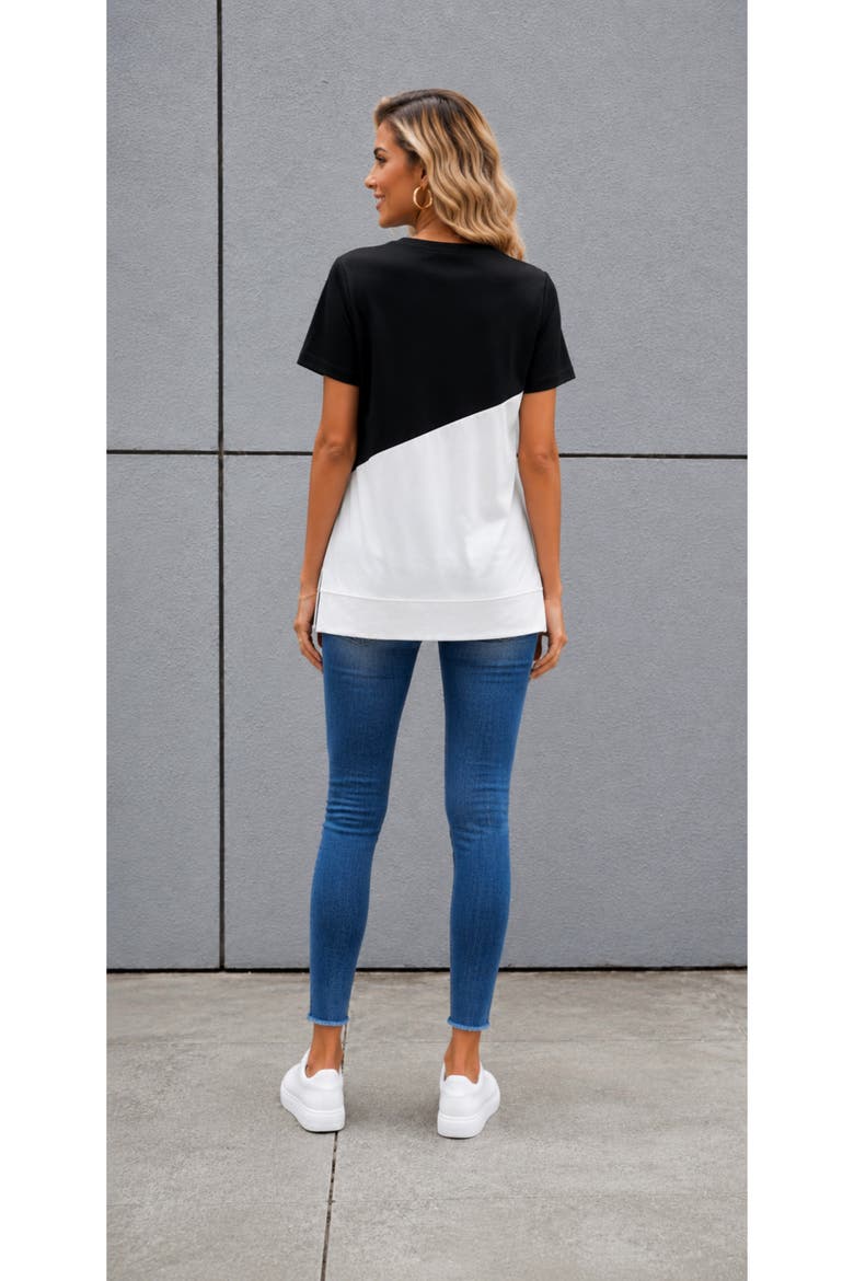 Colorblock Side-Slit Relaxed Fit Tunic Tee, Alternate, color, Black