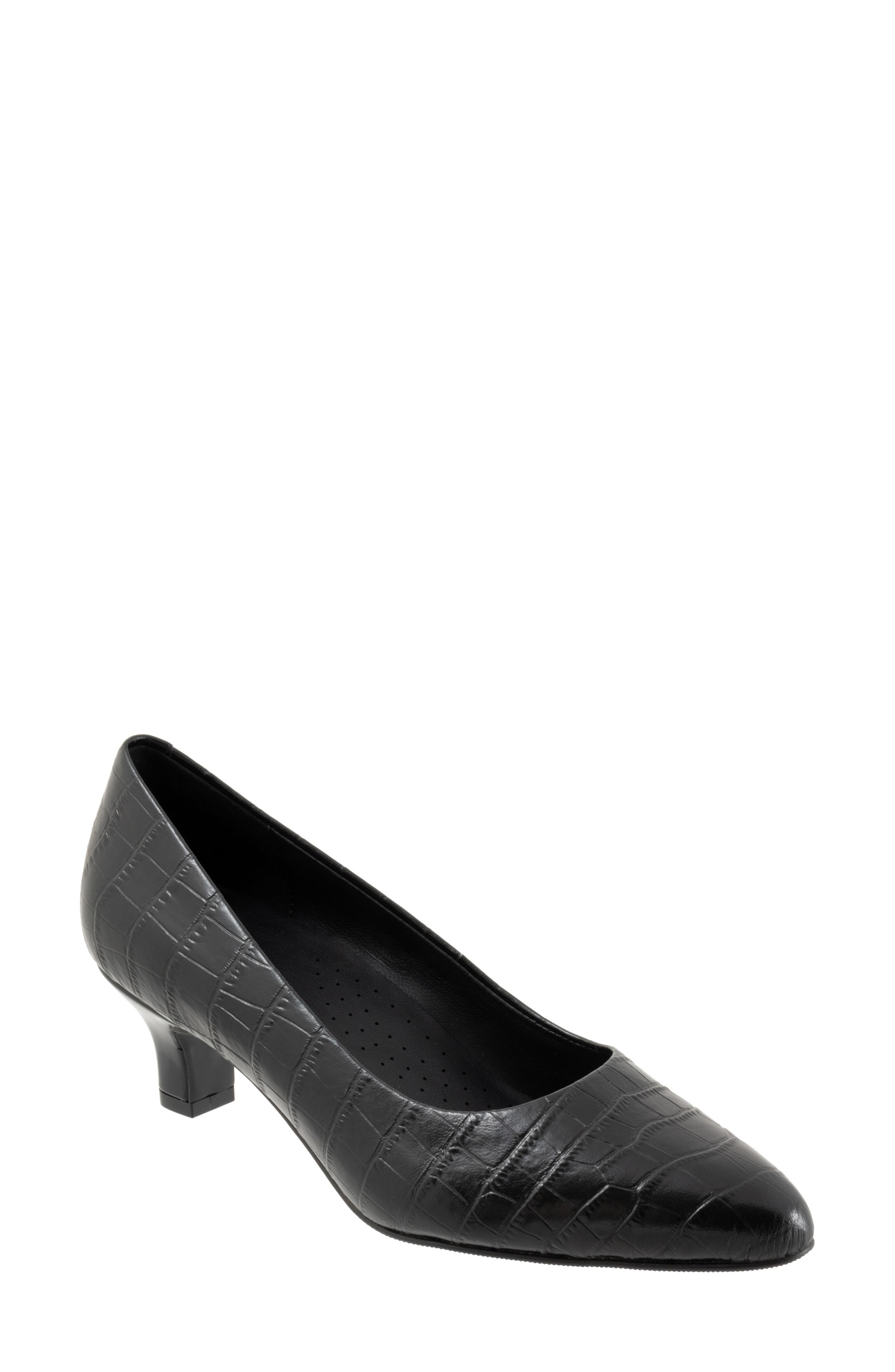 Trotters Kate Pointed Toe Kitten Heel Pump, Main, color, Black Croc