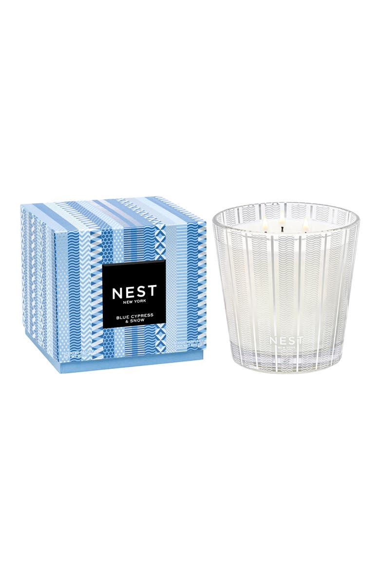Blue Cypress & Snow Three-Wick Candle, Main, color, NO COLOR