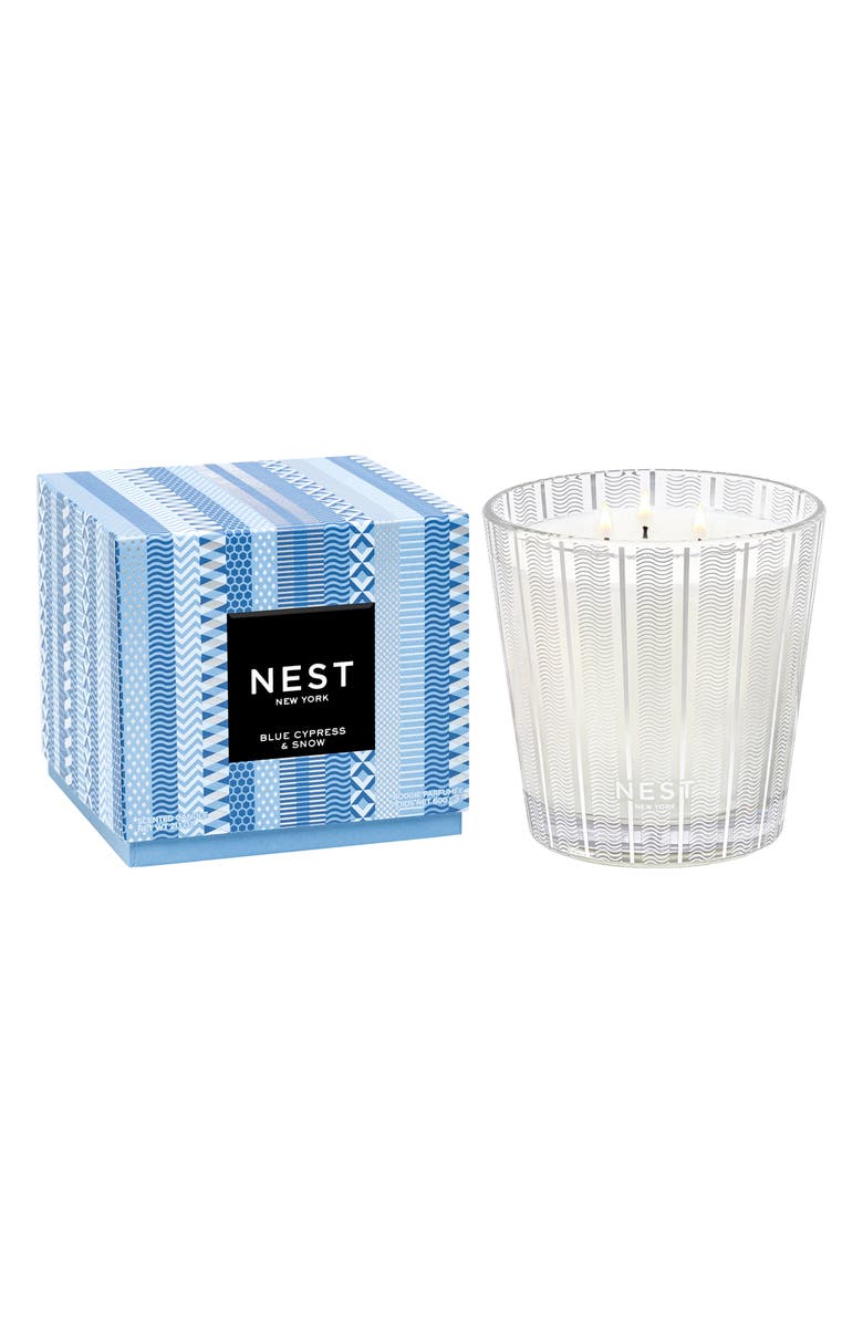 NEST New York Blue Cypress & Snow Three-Wick Candle, Main, color, 