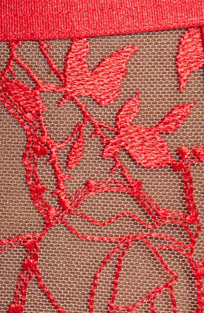 Bluebella Rosalie Embroidered Mesh Garter Belt with Thigh Straps, Alternate, color, Red/ Sheer