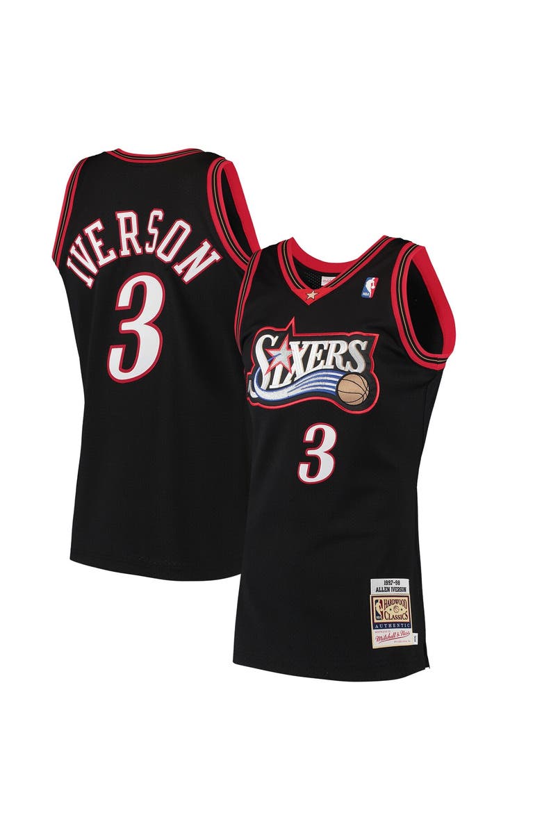 Mitchell & Ness Men's Mitchell & Ness Allen Iverson Black Philadelphia 76ers 1997/98 Hardwood Classics Authentic Jersey, Main, color, Black