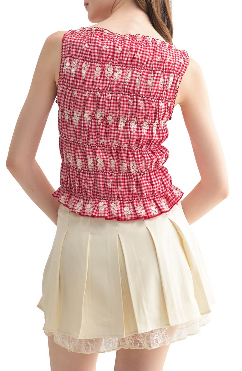 All in Favor Embroidered Gingham Check Sleeveless Cotton Top, Alternate, color, Red