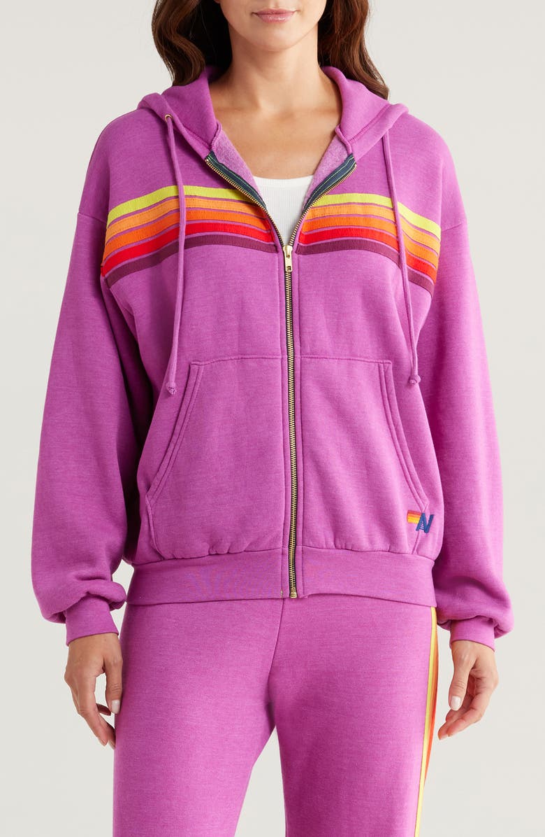 Aviator Nation 5-Stripe Zip Hoodie, Main, color, Magenta/Orange Yellow