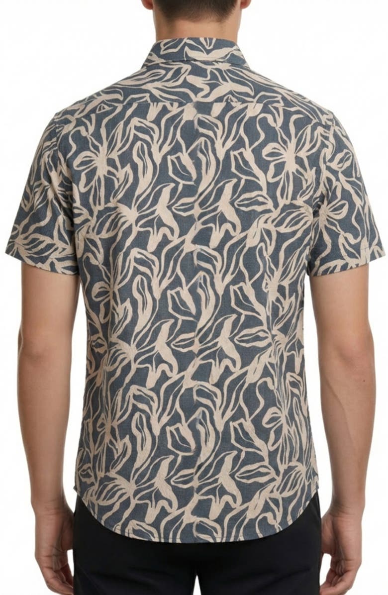 Report Collection Abstract Print Short Sleeve Seersucker Button-Up Shirt, Alternate, color, Blue