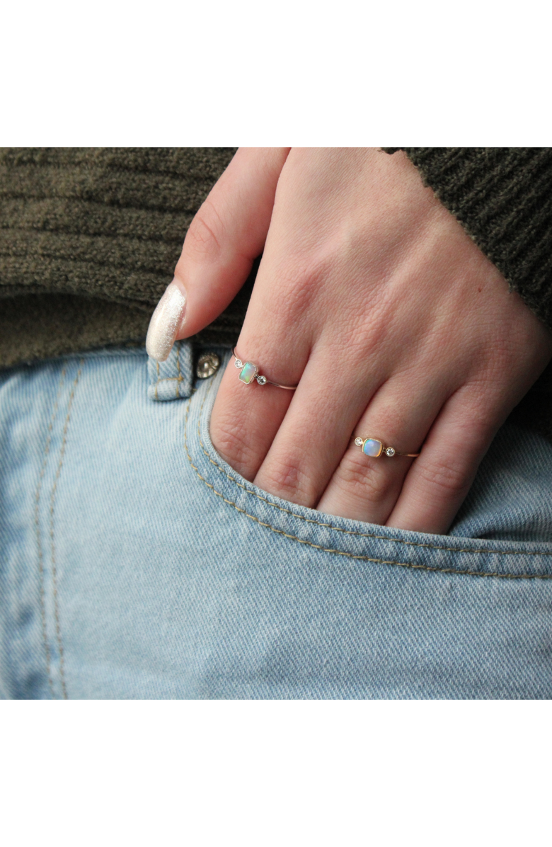 LuvMyJewelry Emerald Cut Opal & Diamond Birthstone Ring in 14K Gold, Alternate, color, 