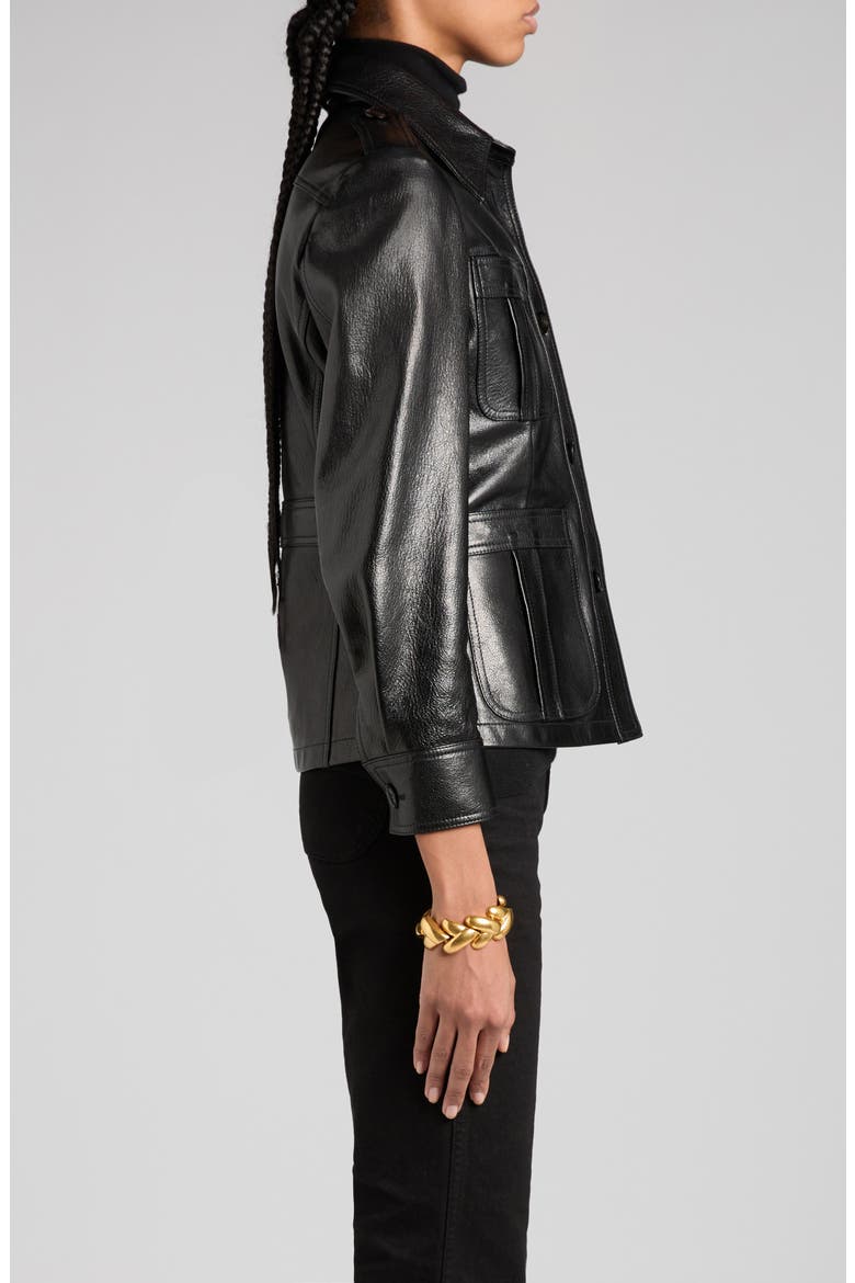 Leather Trucker Jacket, Alternate, color, BLACK