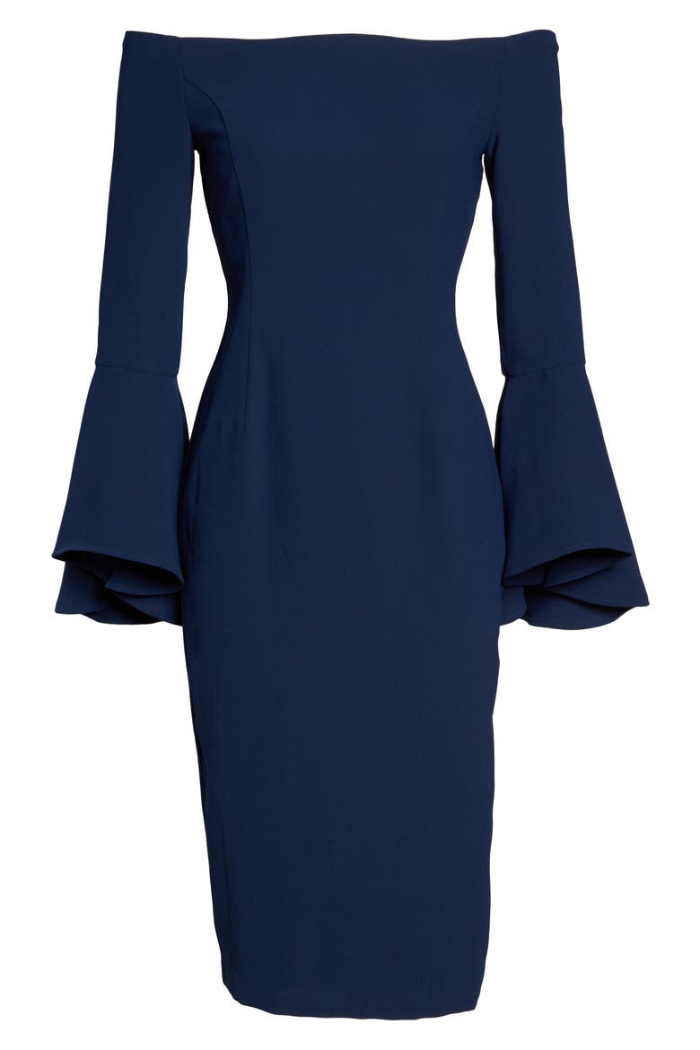 'Solange' Off the Shoulder Midi Dress, Alternate, color, NAVY
