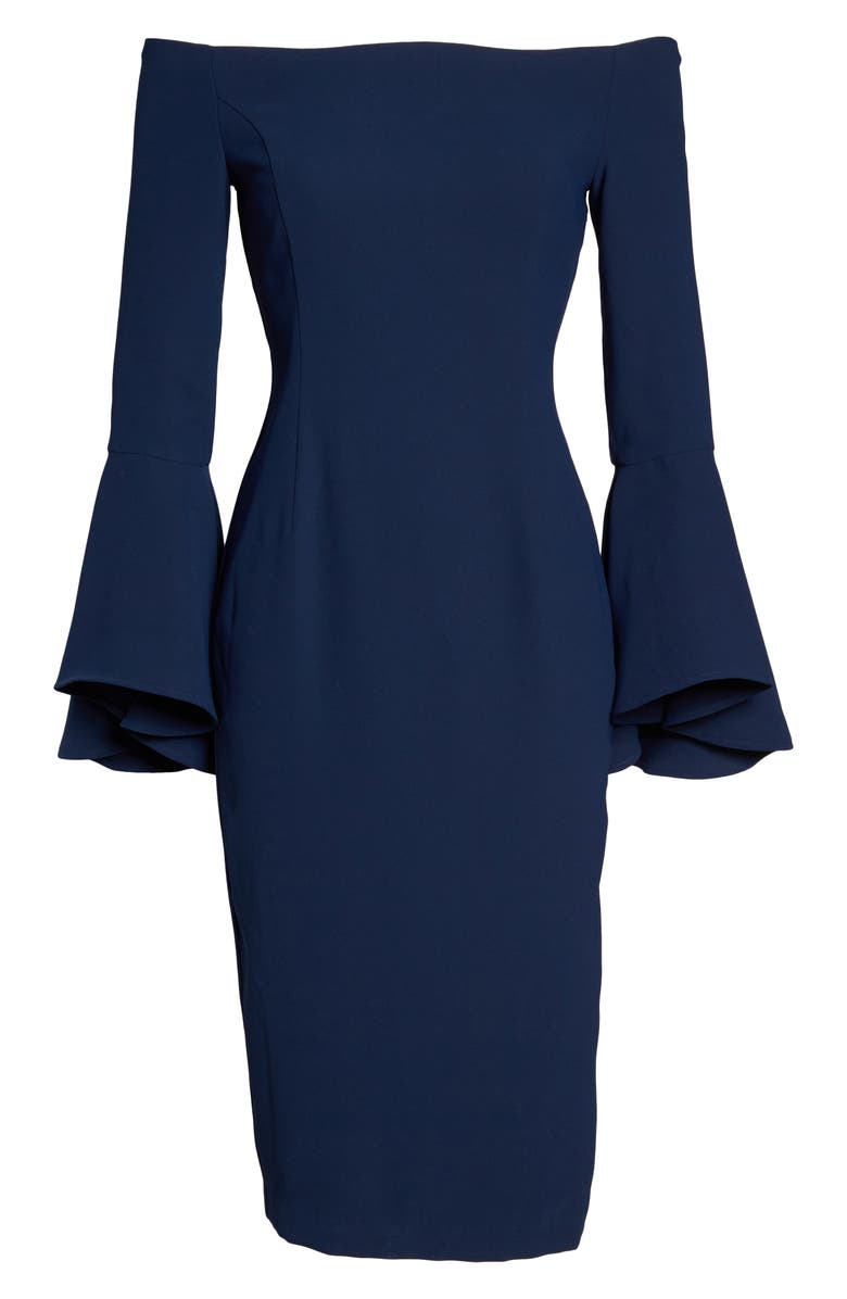 Bardot 'Solange' Off the Shoulder Midi Dress, Alternate, color, Navy