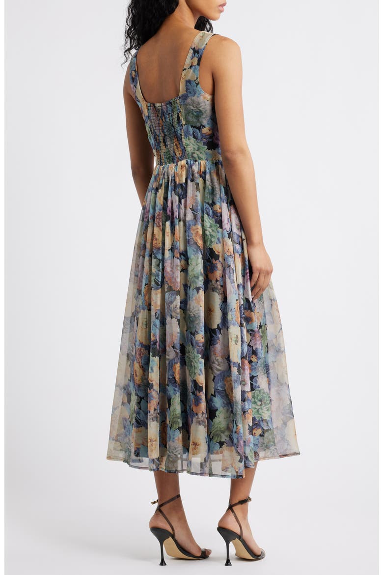 Logan Floral Square Neck Midi Dress, Alternate, color, GREY MULTI