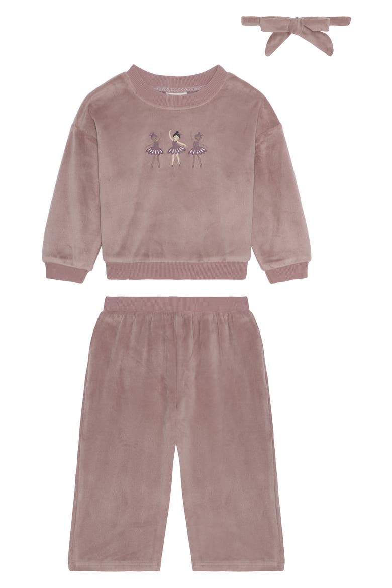 Velour Top, Wide Leg Pants & Headband Set, Main, color, BALLET