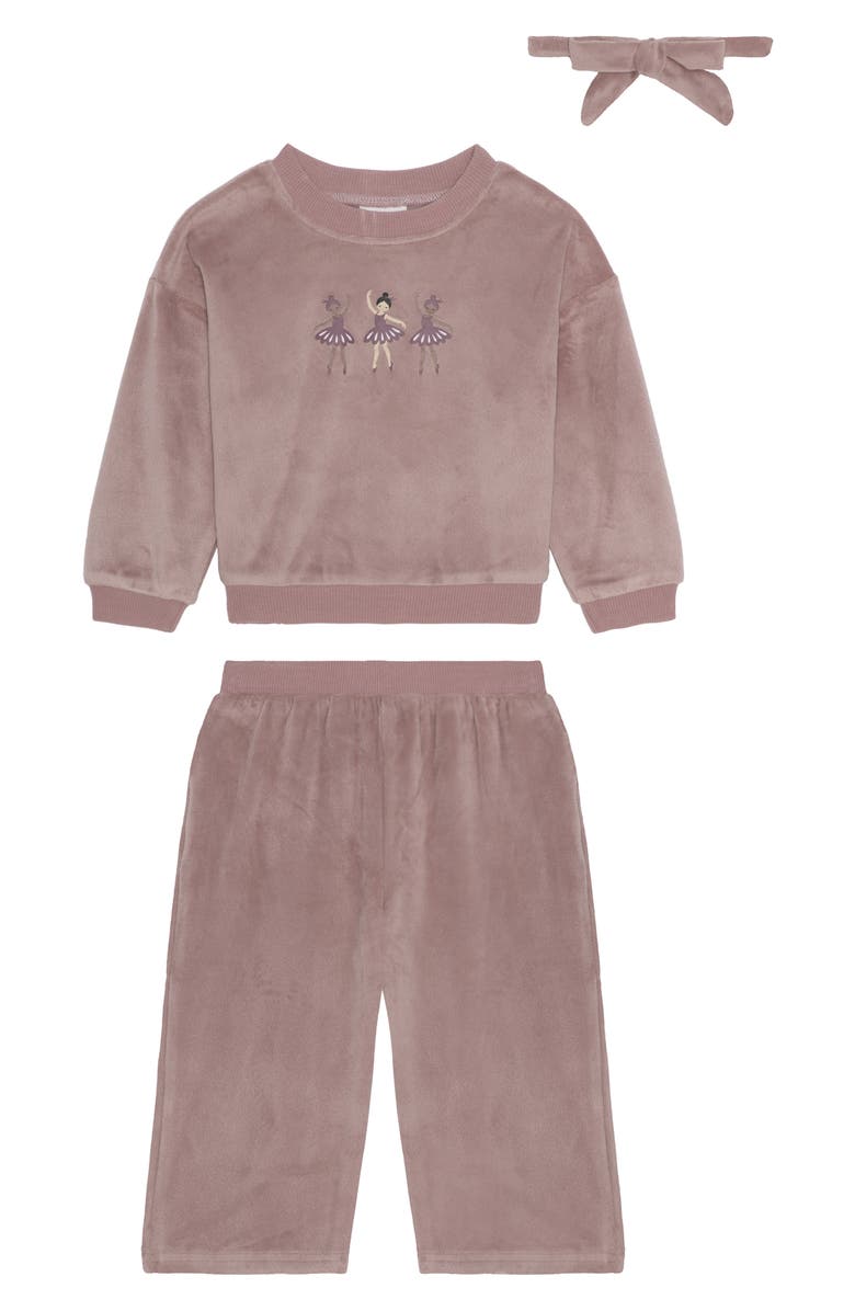 PL Baby by Petit Lem Velour Top, Wide Leg Pants & Headband Set, Main, color, Ballet