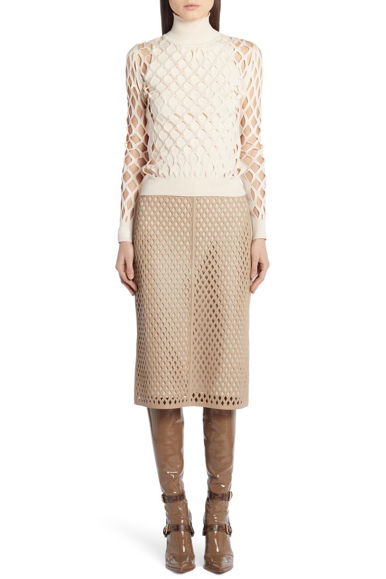 Leather Mesh Pencil Skirt, Alternate, color, BEIGE