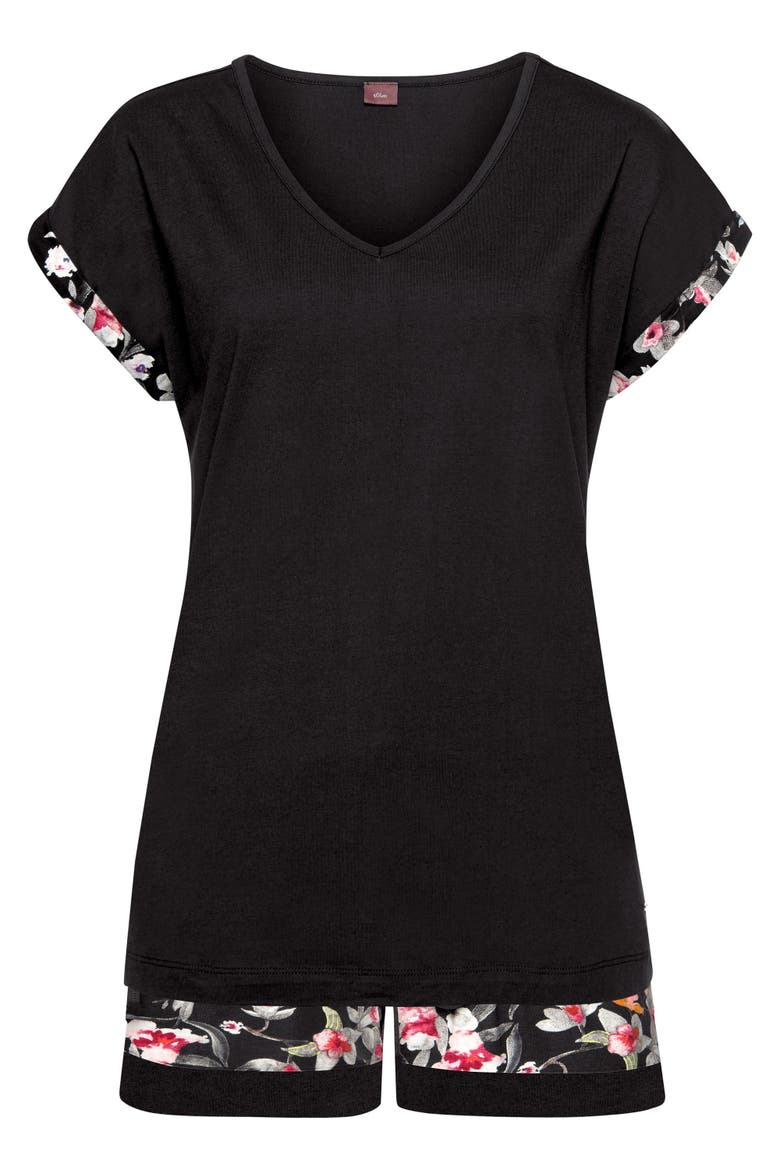 Floral Pajama Shorts Set, Alternate, color, Black