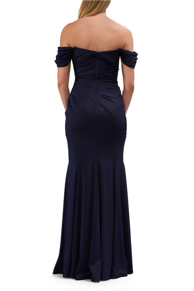 Chic Off the Shoulder Gown with Side Pleating, Alternate, color, Navy