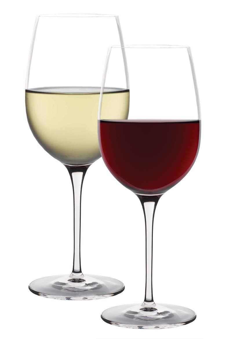 Crescendo Set of 8 White & Red Wind Glasses, Main, color, CLEAR