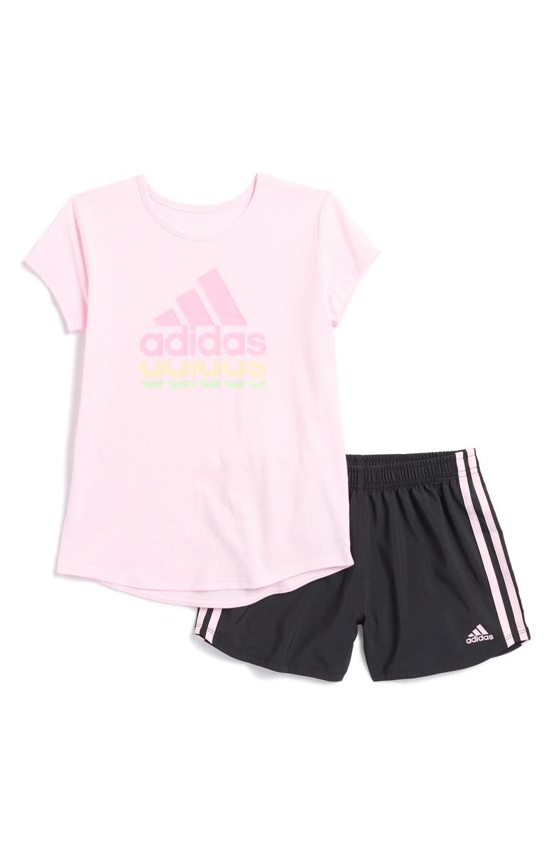 adidas Kids' Graphic Tee & Shorts Set, Main, color, Clear Pink Heather