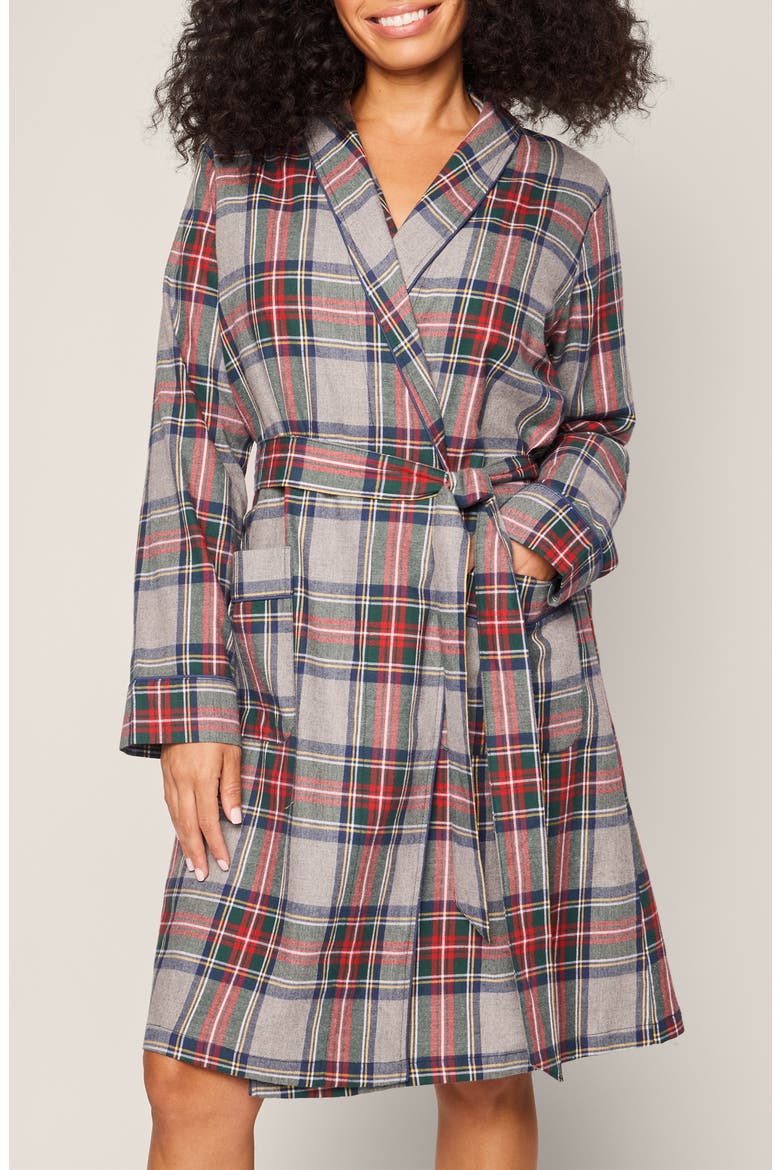 Westminster Tartan Cotton Robe, Main, color, GREY