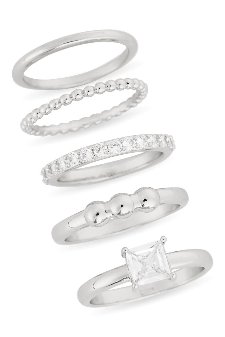 Set of 5 Cubic Zirconia Stackable Rings, Main, color, CLEAR- SILVER