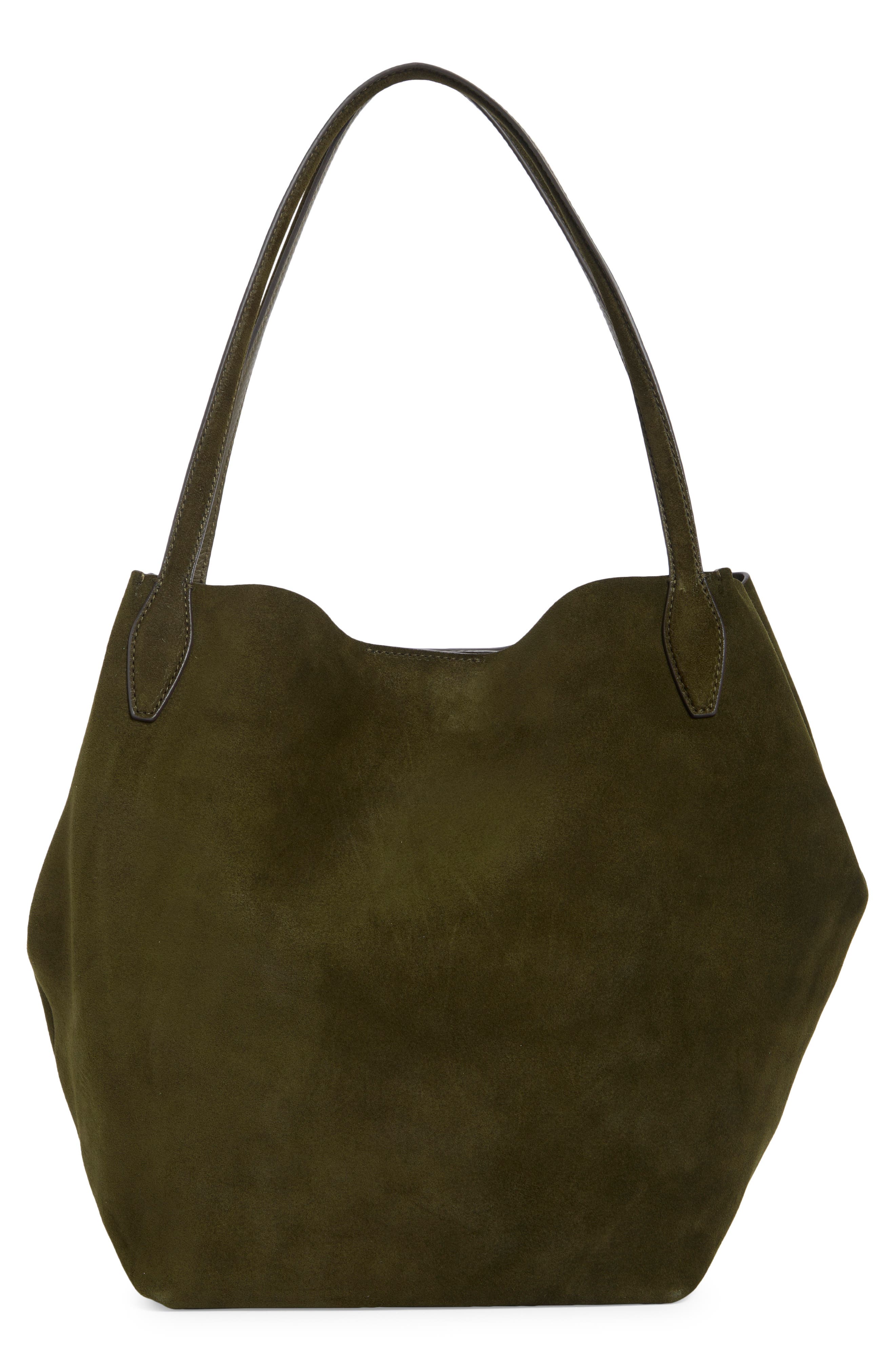 The Shopper Tote in Soft Grain Suede, Main, color, DRIED OLIVE