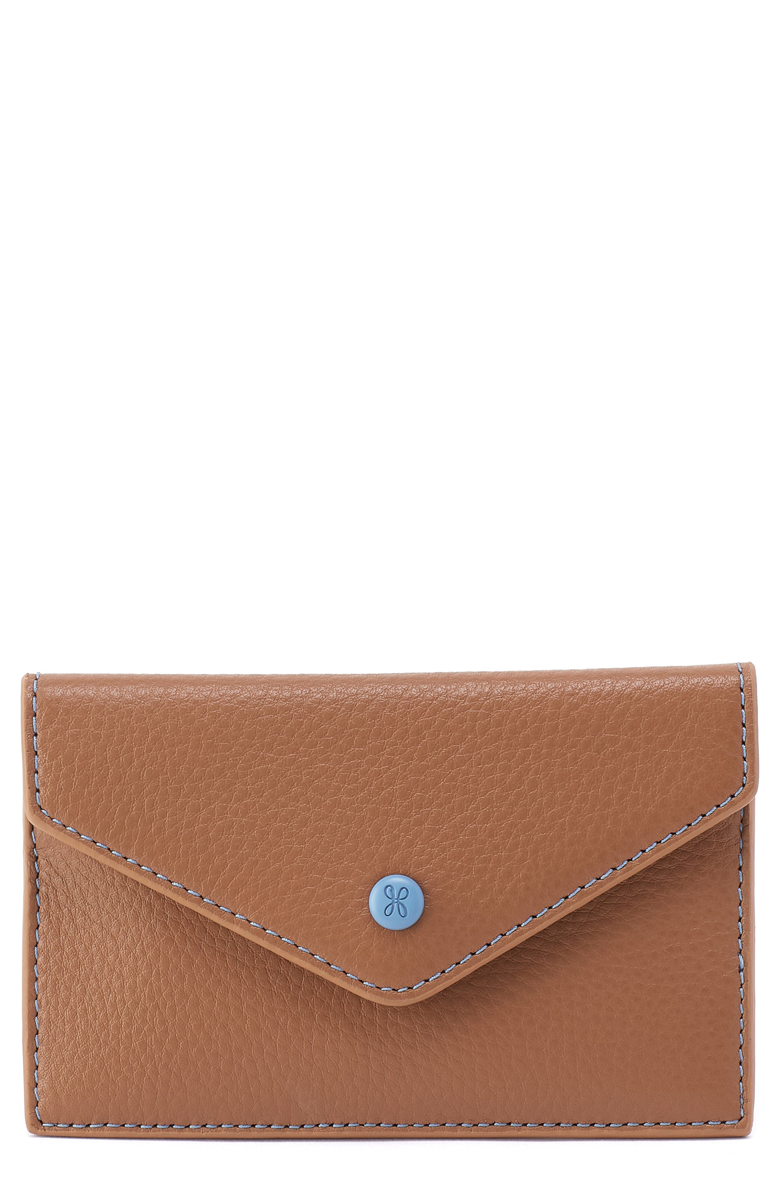 HOBO Goldie Leather Card Case, Main, color, Brown Sugar