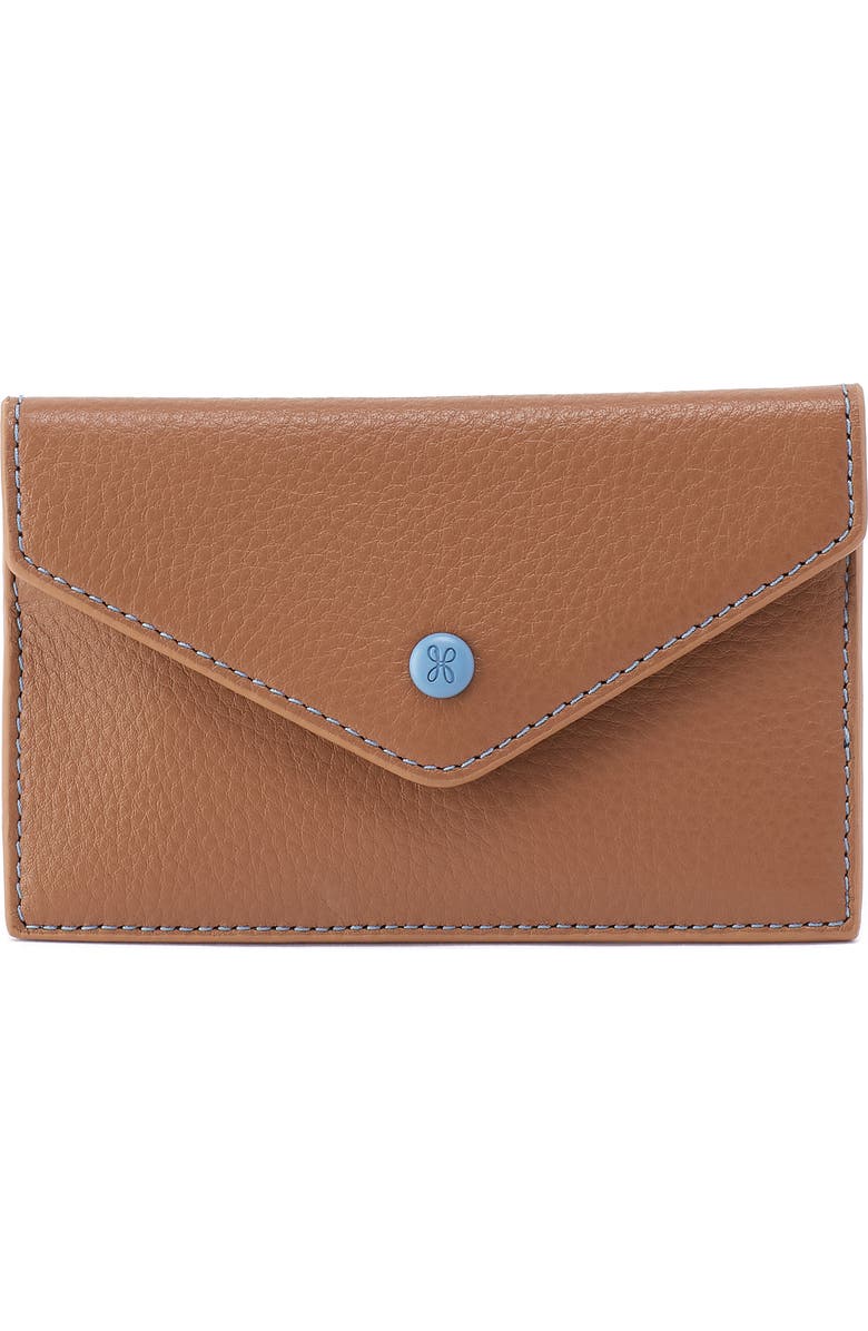 HOBO Goldie Leather Card Case, Main, color, Brown Sugar