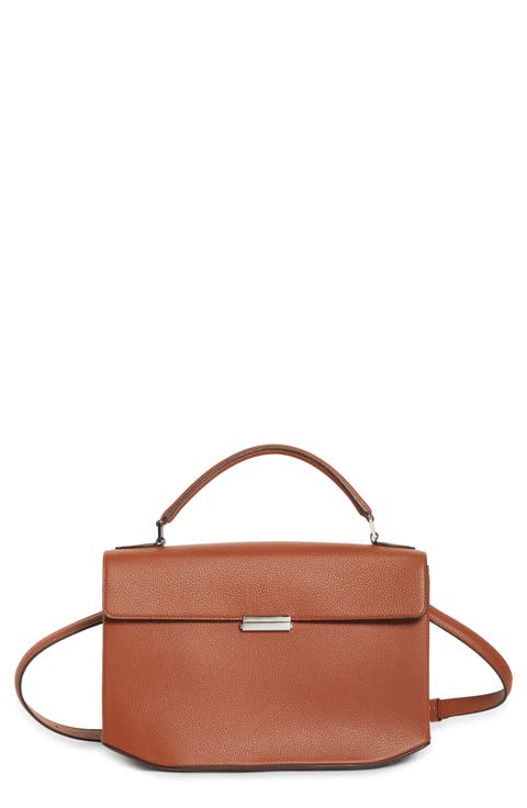 T-Lock Grained Leather Top Handle Bag