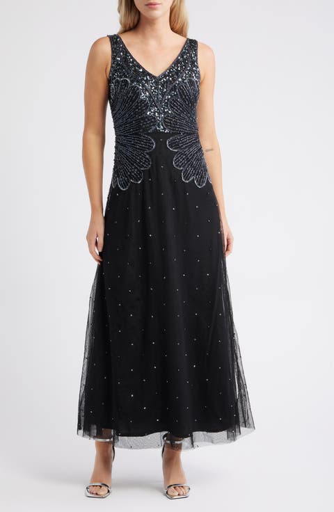 Beaded Sleeveless Chiffon Dress