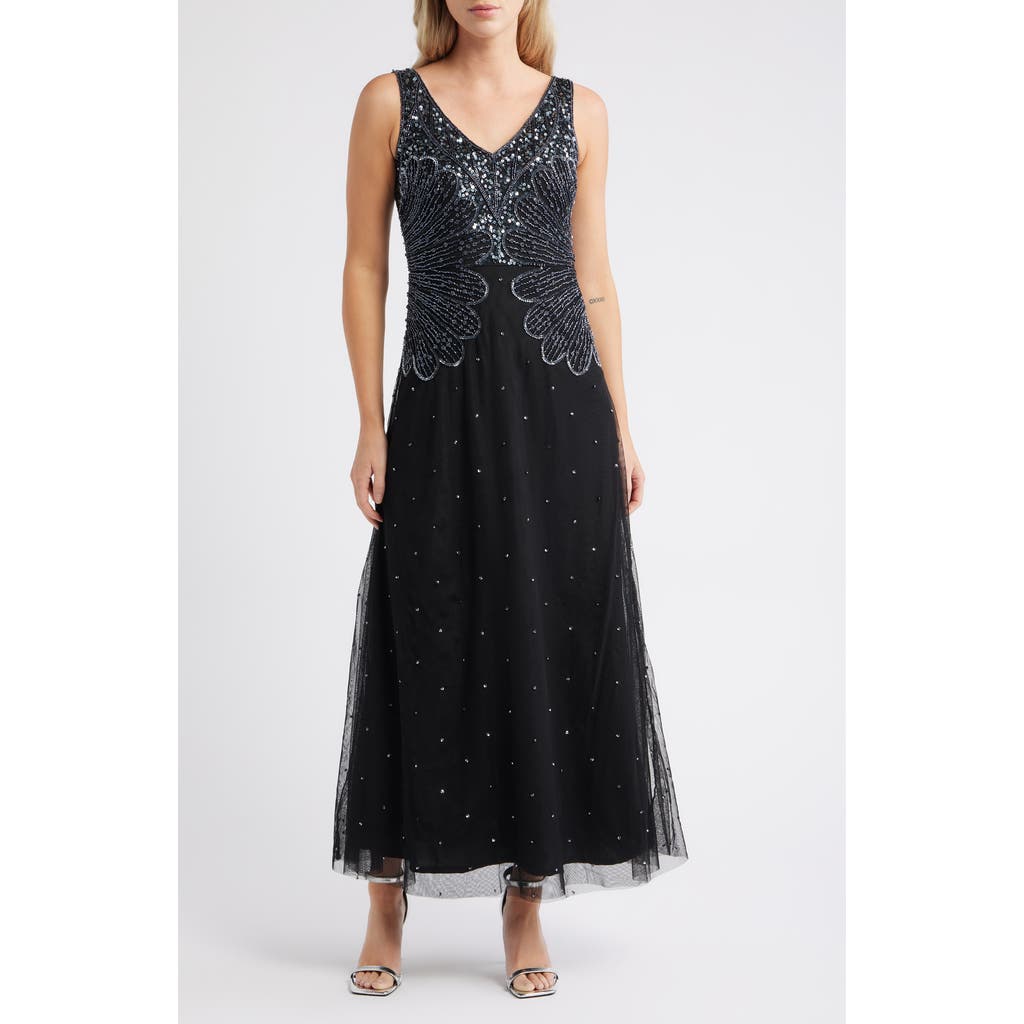 Pisarro Nights Beaded Sleeveless Chiffon Dress In Black