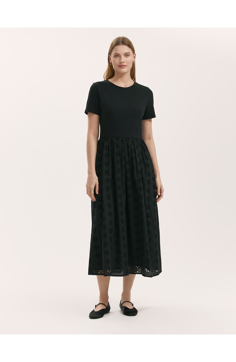 Finery London Brea Embroidered Gathered Midi Dress, Main, color, Black