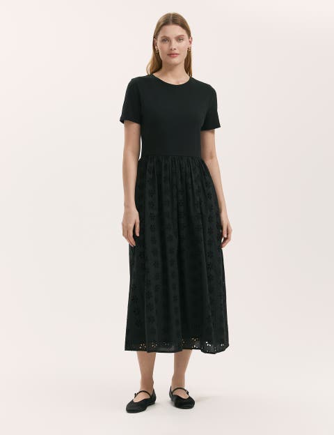 Brea Embroidered Gathered Midi Dress