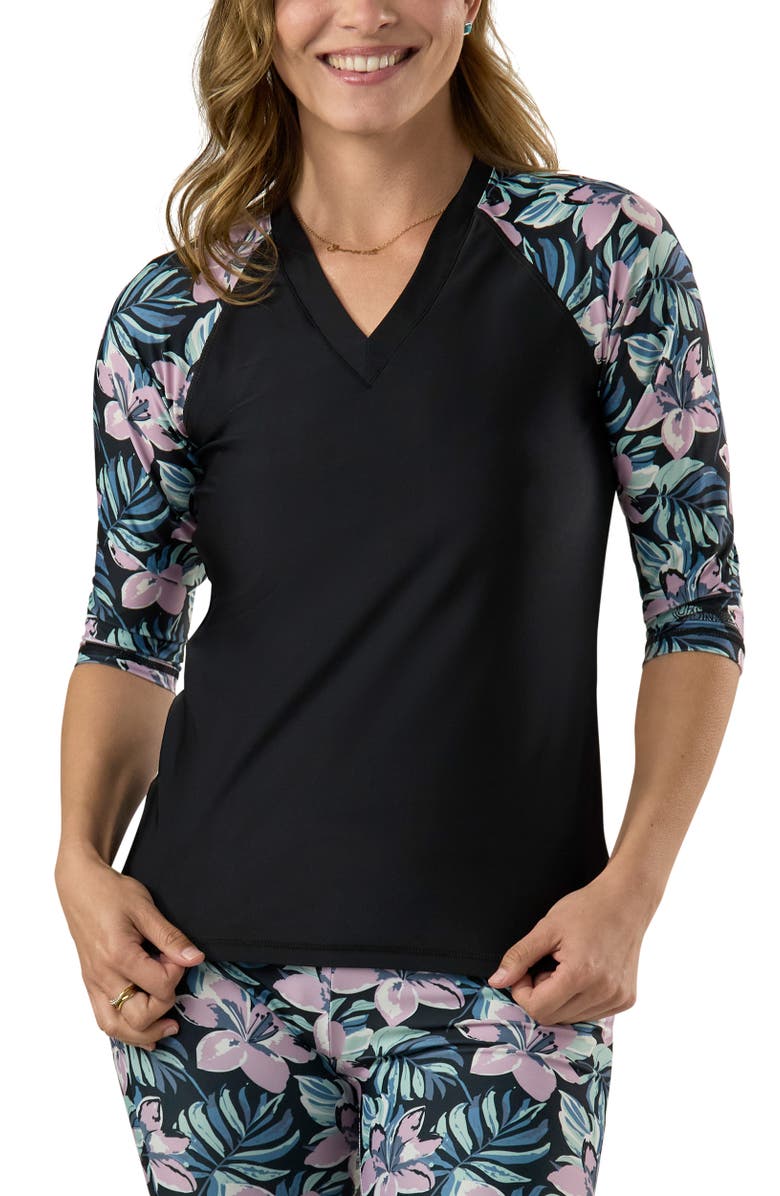 UV Skinz V-Neck Sun & Swim Shirt, Main, color, Black Bloom