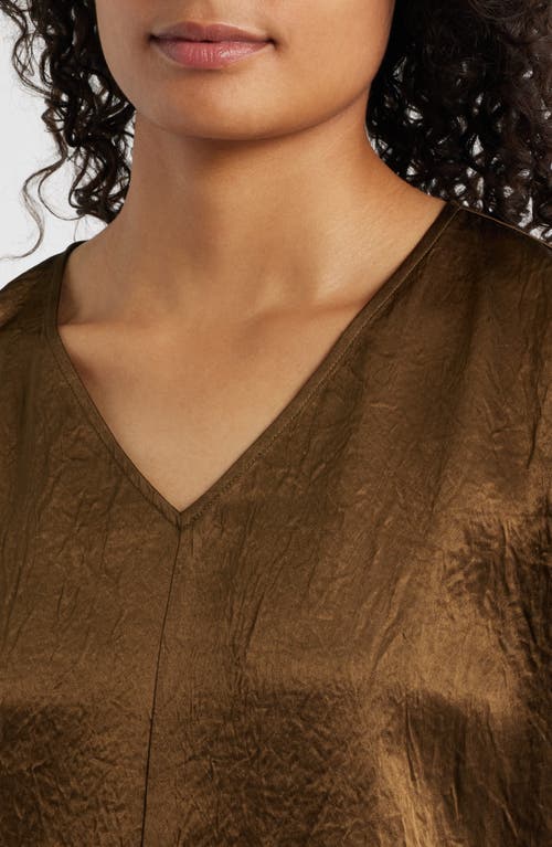 Eileen Fisher V-neck Square Satin Top In Brown