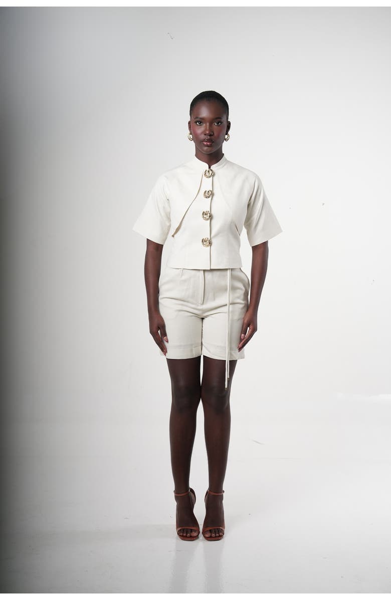 Sable Narea Shell-button Linen Top, Main, color, Ivory (Off-White)