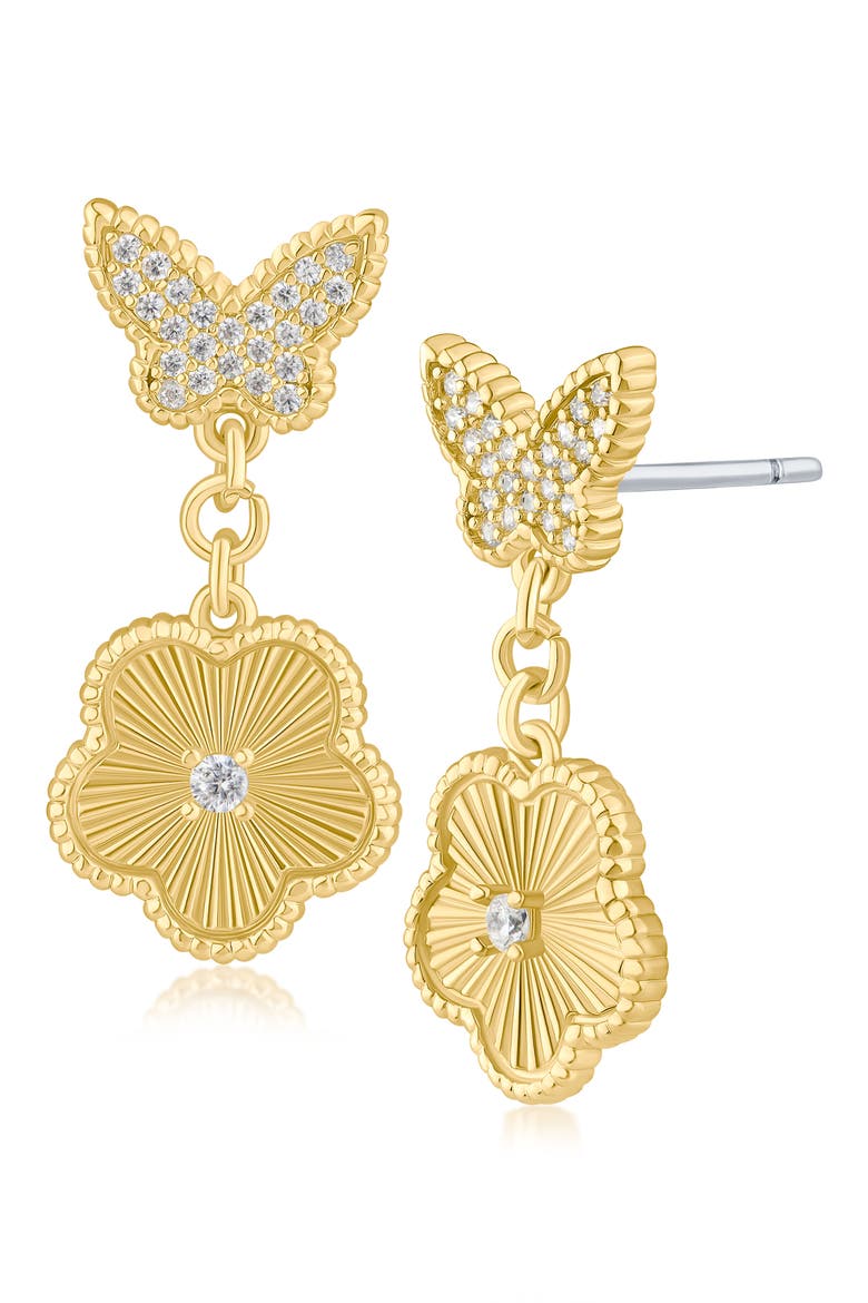 Pavé Cubic Zirconia Butterfly Drop Earrings, Main, color, CLEAR GOLD