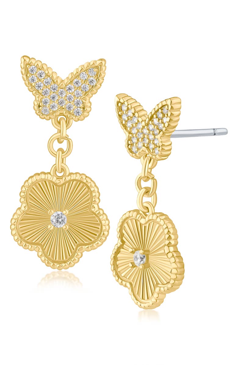 CZ by Kenneth Jay Lane Pavé Cubic Zirconia Butterfly Drop Earrings, Main, color, Clear Gold