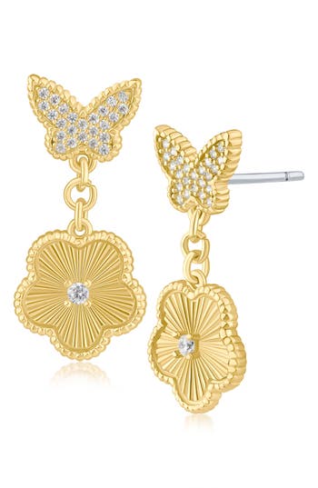 Cz By Kenneth Jay Lane Pavé Cubic Zirconia Butterfly Drop Earrings In Gold