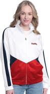 G-III SPORTS BY CARL BANKS Women's G-III Sports by Carl Banks  White/Navy Cleveland Guardians Rally Rhinestone Raglan Full-Zip Track Jacket