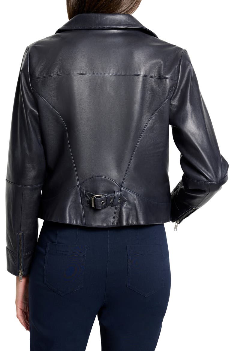 Leather Biker Jacket, Alternate, color, DARK NAVY