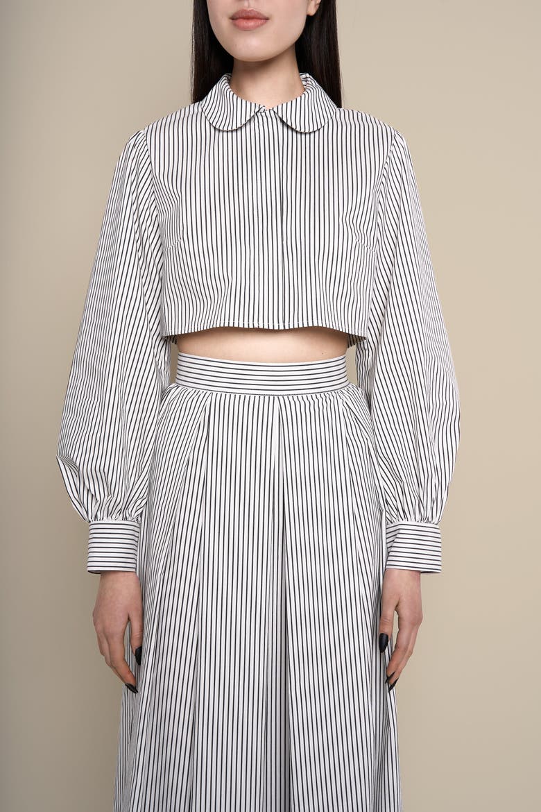 Dolores Striped Peter Pan Collar Cropped Top, Alternate, color, Black-white