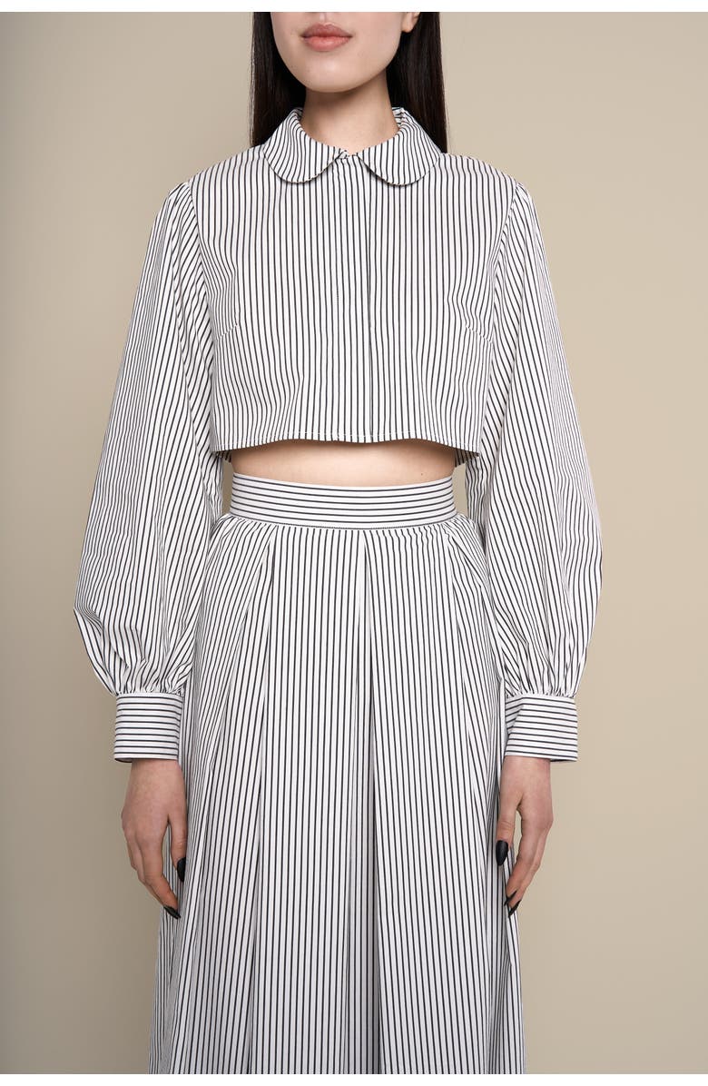 Contessa Mills Dolores Striped Peter Pan Collar Cropped Top, Alternate, color, Black-White