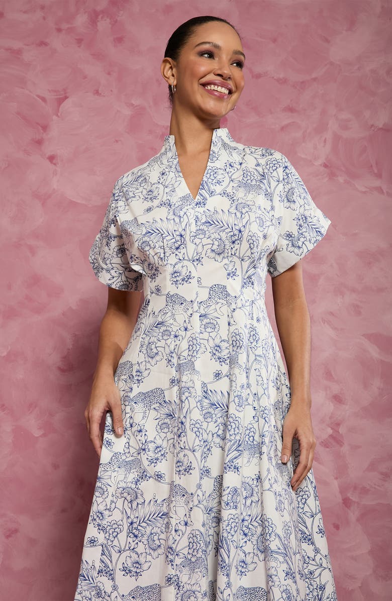 London Times Safari Drop Shoulder Midi Dress, Alternate, color, Soft White/ Dark Sea