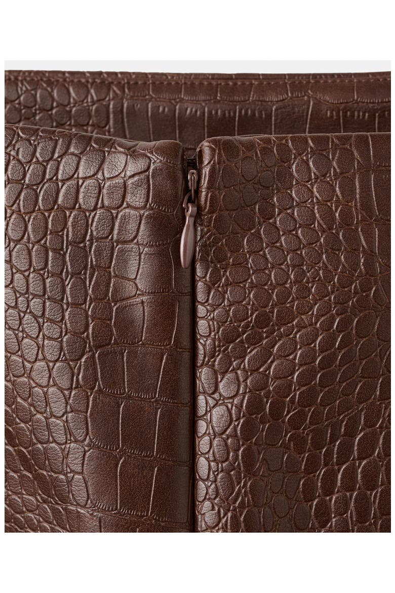 Croc-Embossed Faux Leather Midi Skirt, Alternate, color, BROWN