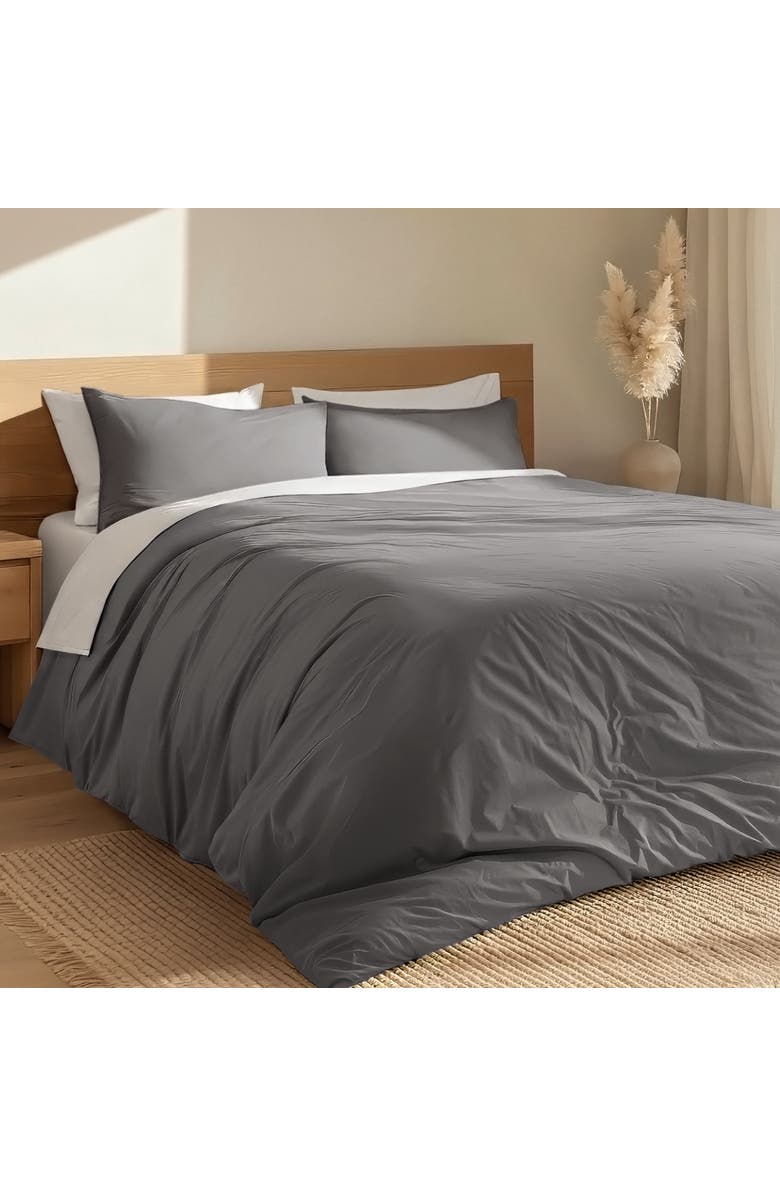 Bare Home 100% Organic Cotton Percale Duvet Cover and Sham Set, Alternate, color, Grey