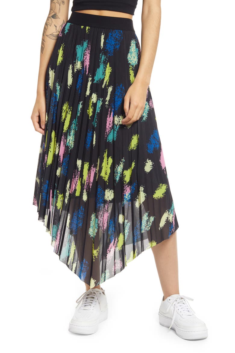 Cristina Martinez Print Skirt, Main, color, BLACK MULTI PAINT SMUDGE