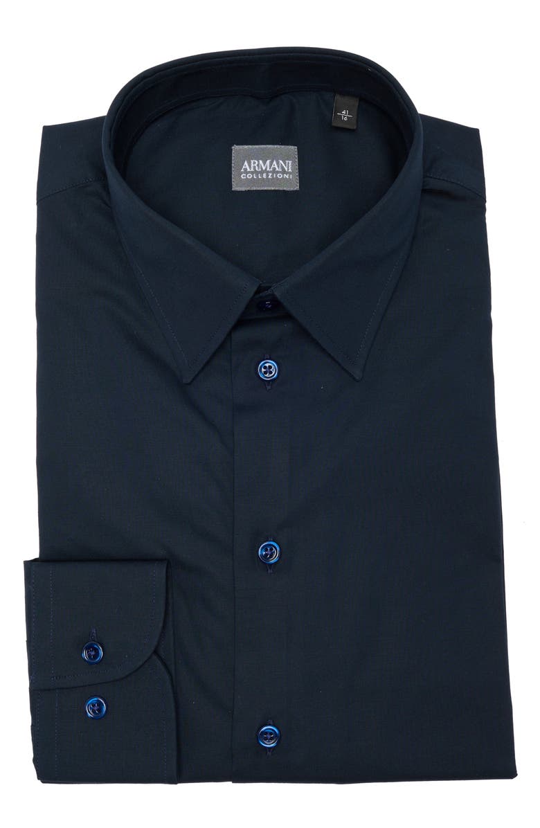 Armani Collezioni Solid Stretch Cotton Twill Dress Shirt, Alternate, color, Solid Blue Navy