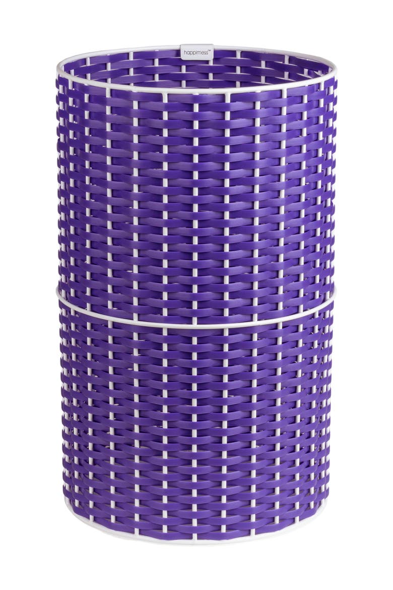 Cecil Modern Natural Wicker Cylinder Waste Basket, Main, color, Purple/White